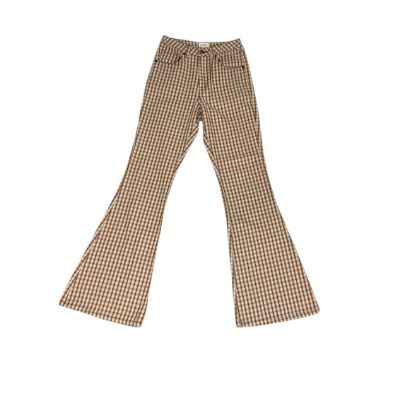 Ghana Wide Leg Flared Plaid Jeans Pants Bell Bottoms Size UK 6 US 2 High Waisted - Picture 1 of 13